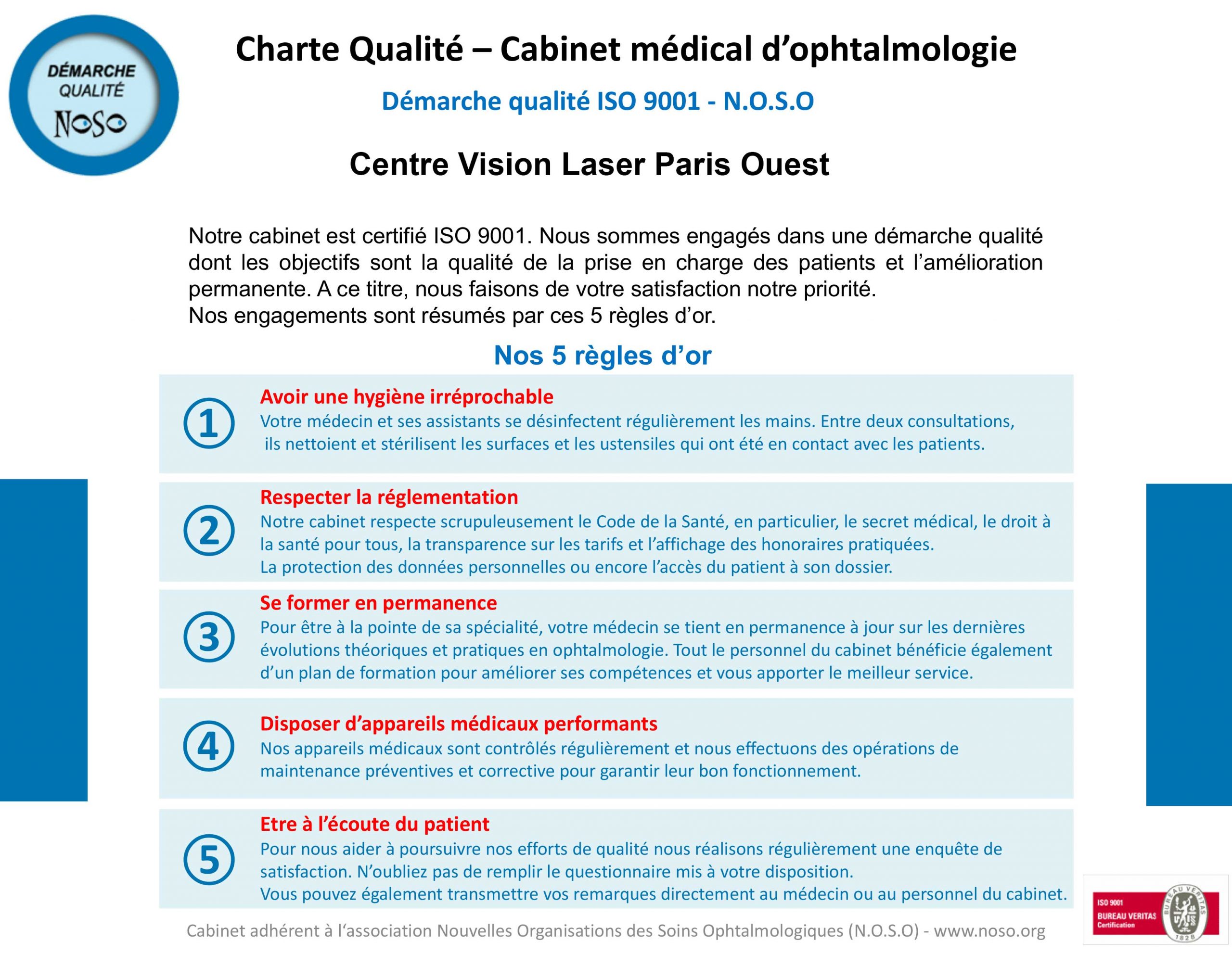 Charte qualité du Centre Vision Laser Paris Ouest